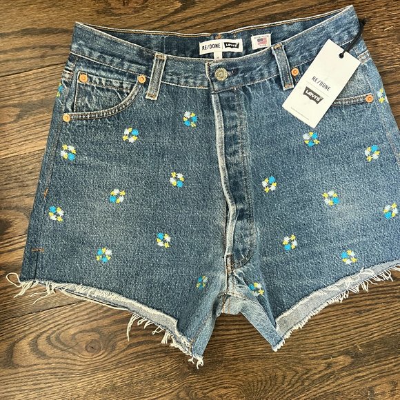 Re/Done Pants - New with TAG - Levi's REDONE Floral Indigo Denim Shorts